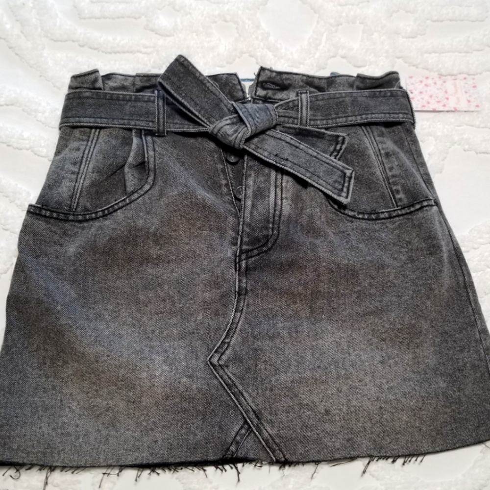 Free People Washed Black Denim Jean mini Skirt - Picture 2 of 5